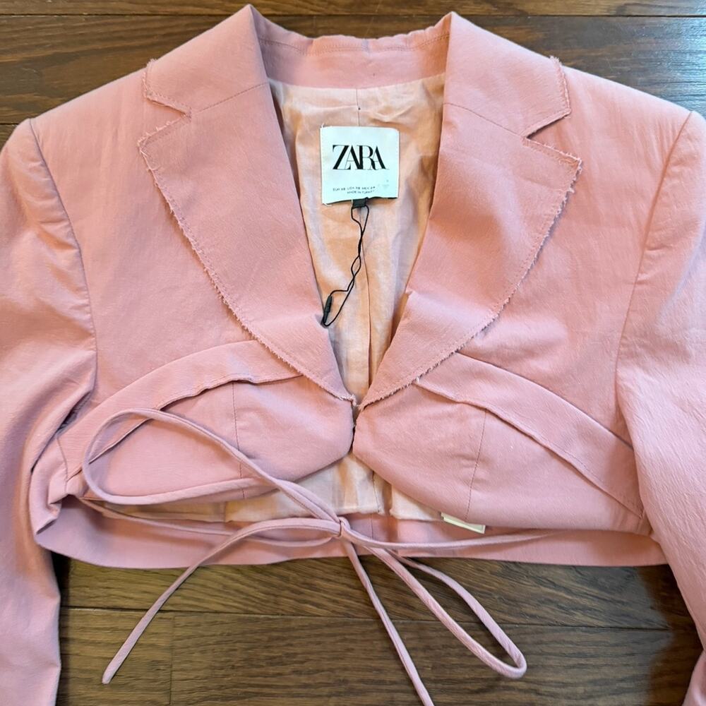 Zara Women’s Cropped Balconette Blazer Faded Pink Size XS Like New - Picture 5 of 7